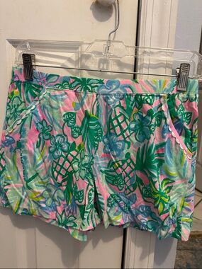 Lilly Pulitzer Pink & Green Tropical Print Athletic Shorts